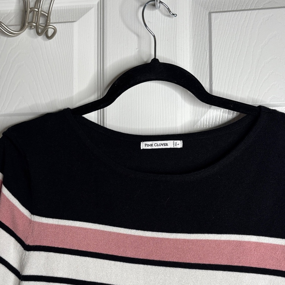 Pink Clover Women's Crew Neck Sweater - Black, Pink, White - Picture 1 of 4